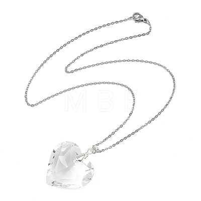 Valentine's Day Faceted Clear Glass Heart Pendant 304 Stainless Steel Cable Chain Necklaces for Women NJEW-JN06074-02-1