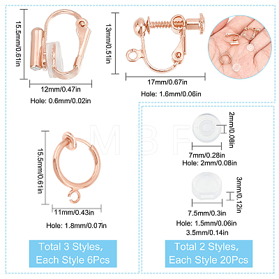 18Pcs 3 Style Brass Clip-on Earring Findings FIND-SC0003-96RG-1