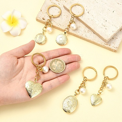 Brass Locket with Acrylic Pearl Pendant Keychains KEYC-YW00275-01-1