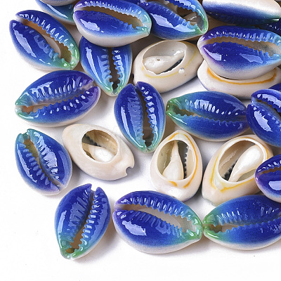 Printed Natural Cowrie Shell Beads X-SSHEL-R047-01-A01-1
