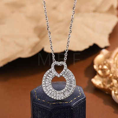 Brass Pave Clear Cubic Zirconia Heart Ring Pendant Necklaces for Women WG7A704-02-1