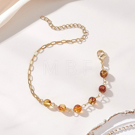 Natural Amber Beads Link Bracelets BJEW-JB13484-01-1