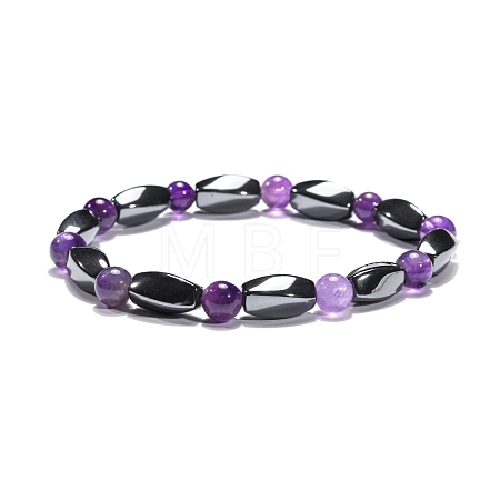 Round Natural Amethyst Stretch Bracelets BJEW-G072-10-1