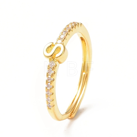 Clear Cubic Zirconia Initial Letter Adjustable Ring RJEW-C052-01G-S-1