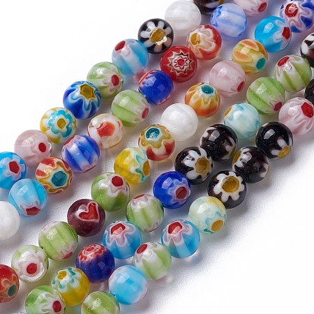 Handmade Millefiori Glass Round Bead Strands LAMP-J038-6mm-M-1