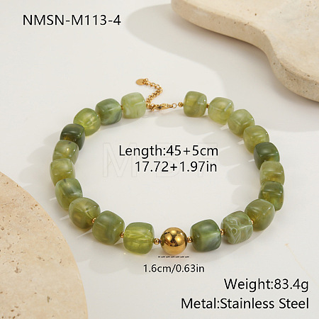 304 Stainless Steel & Resin Cube Beaded Necklaces for Women WG9D40D-02-1