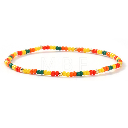 Summer Theme Glass Seed Bead & Brass Beads Stretch Bracelets MU3980-5-1
