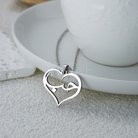 304 Stainless Steel Heart with Arabic Pendant Necklaces WGC6A2A-06-1