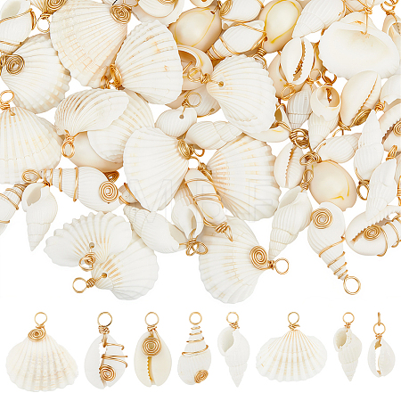80Pcs 8 Styles Natural Mixed Shell Pendants PALLOY-BM00008-1