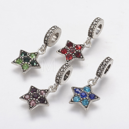 Tibetan Style Alloy Rhinestone European Dangle Charms X-PALLOY-F202-20-1