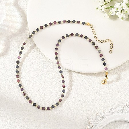 Natural Red Corundum/Ruby and Sapphire Faceted Flat Round Beaded Necklaces NJEW-JN06433-1