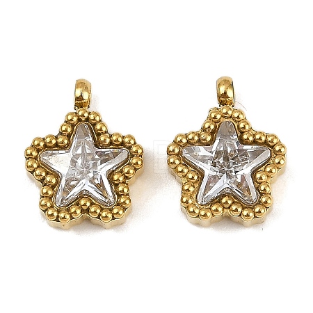 304 Stainless Steel Micro Pave Cubic Zirconia Charms STAS-K302-01A-G-1