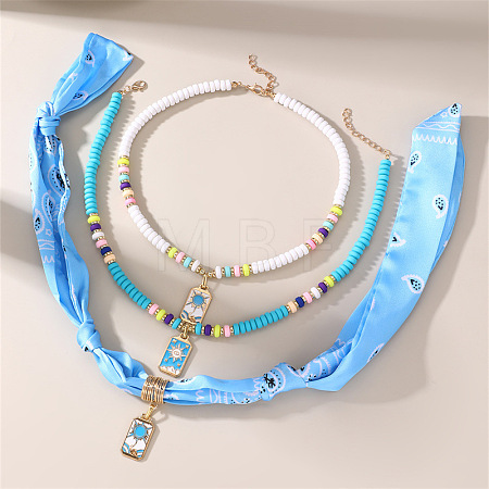 Zinc Alloy Enamel Rectangle Pendant 3 Layer Necklaces FS-WG84DD6-03-1