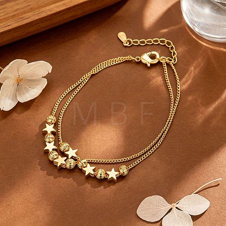 Brass Star Grooved Round Beaded 2-strand Bracelets for Women WGD7A06-01-1
