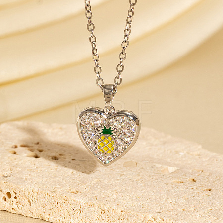 Brass Micro Pave Clear Cubic Zirconia Yellow Enamel Heart Pendant Necklaces for Women WGADC0E-02-1
