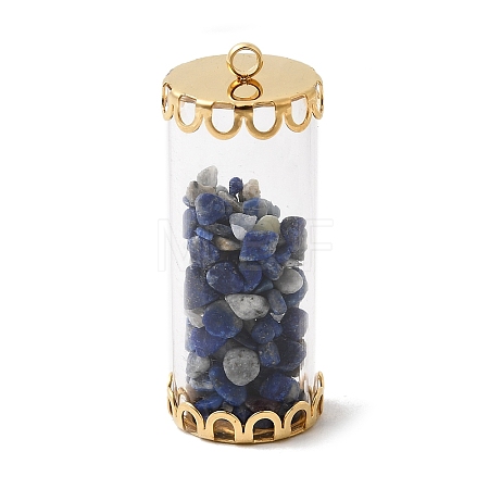 Glass Tube with Natural Lapis Lazuli Chip Beads Inside Pendants LS-FIND-B054-01G-01-1