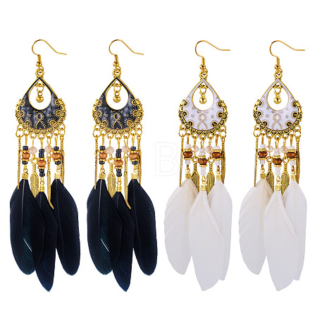 2Pairs 2 Colors Feather Chandelier Earrings EJEW-TA0001-81F-1