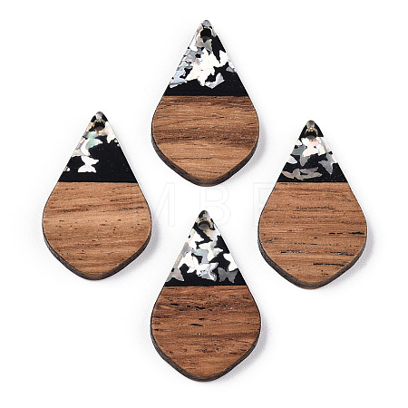 Opaque Resin & Walnut Wood Pendants RESI-N039-60B-1