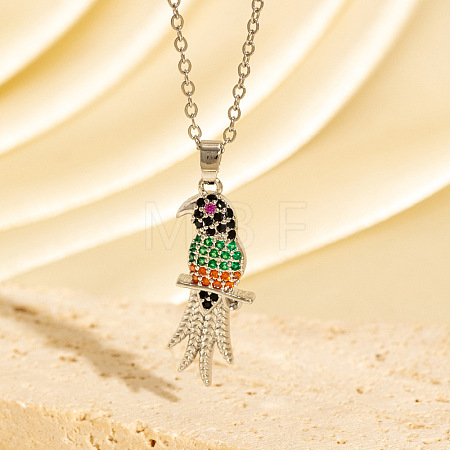 Brass Micro Pave Cubic Zirconia Bird Pendant Necklaces WGCF18B-03-1