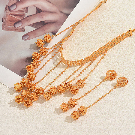 Alloy Floral Long Tassel Necklace & Earrings Set for Weddings and Formal Events DR5549-1
