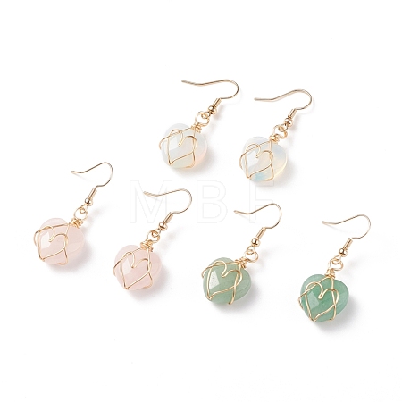 Gemstone Heart Dangle Earrings EJEW-JE04965-1