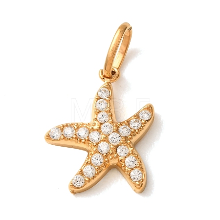 304 Stainless Steel Micro Pave Clear Cubic Zirconia Charms CU-CBA703A-01G-02-1