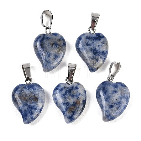 Natural Blue Spot Jasper Heart Pendants G-H073-03P-07-1