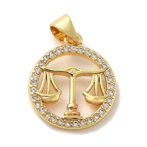 Zodiac Theme Brass Micro Pave Cubic Zirconia Pendants KK-M273-05I-G-1