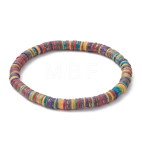 Polymer Clay Disc Heishi Surfer Stretch Bracelets BJEW-JB09834-02-1