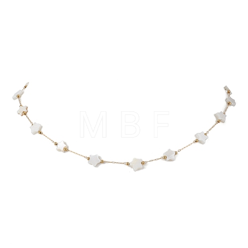 316 Stainless Steel Paperclip Chain & Star Natural White Shell Link Necklaces NJEW-JN05034-1