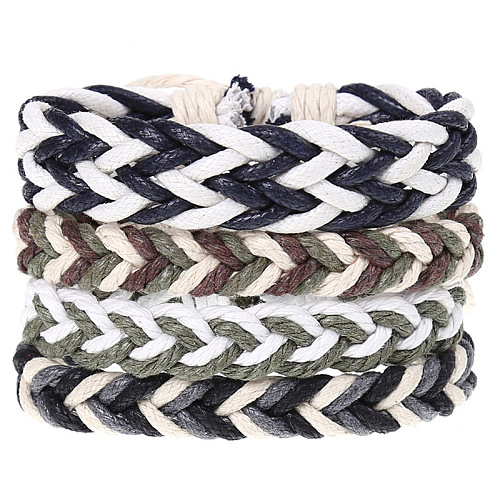 4Pcs Retro Cattlehide Leather Cord Multi-strand Bracelets for Men WGE7990-15-1