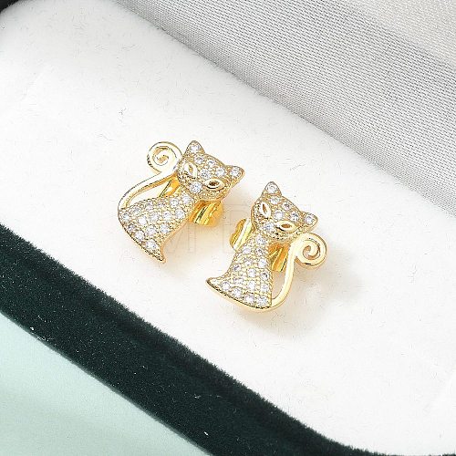 Brass Micro Pave Clear Cubic Zirconia Stud Earrings EJEW-R009-01G-1