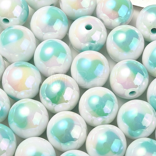 UV Plating Rainbow Iridescent Acrylic Beads OACR-F004-09F-1