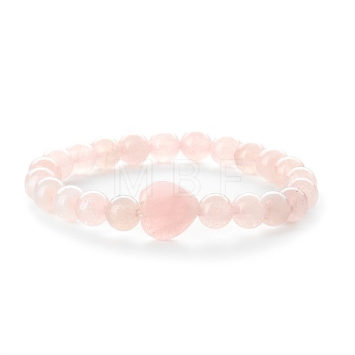 Fashionable Heart & Round Natural Rose Quartz Beaded Stretch Bracelets for Women Men EN4450-6-1