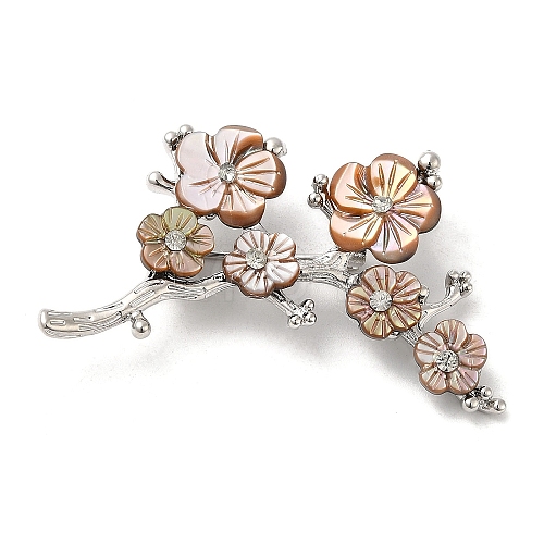 Peach Blossom Flower Natural Dyed White Shell Brooches for Women JEWB-E031-03P-02-1