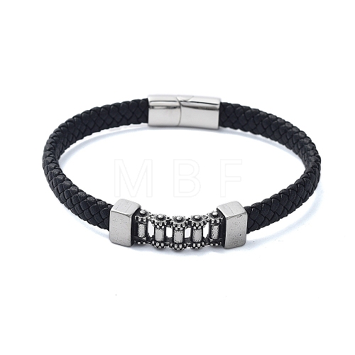 Men's Braided Black PU Leather Cord Bracelets BJEW-K243-66AS-1