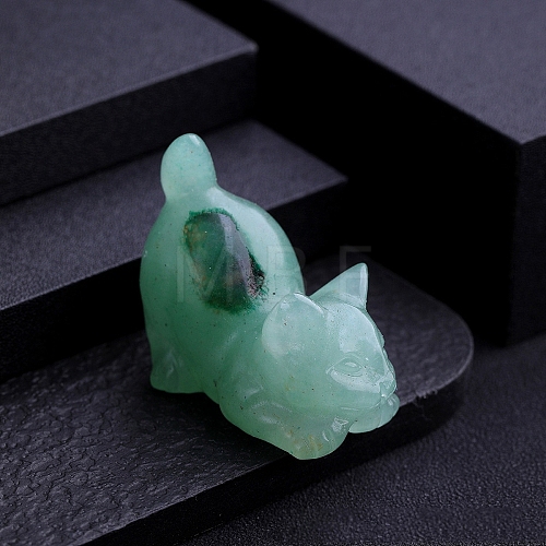 Natural Green Aventurine Carved Cat Statue PW-WG44631-01-1