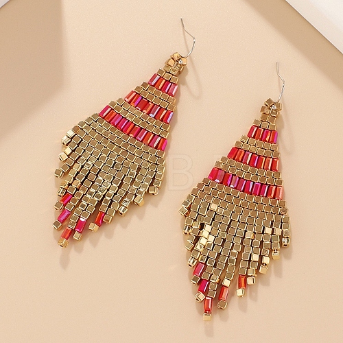 Boho Seed Bead Rhombus Tassel Earrings EJEW-Z072-02A-1