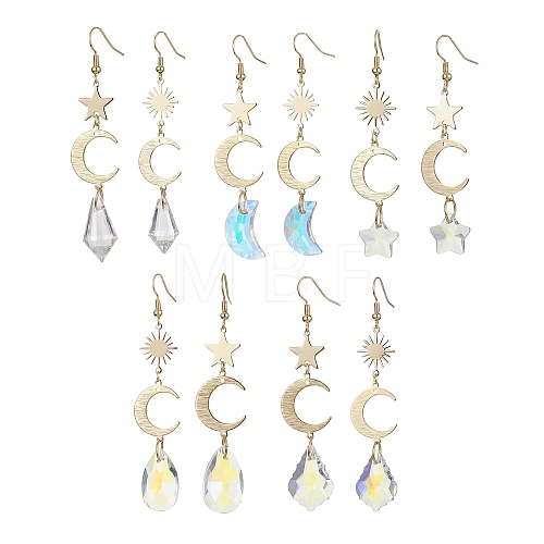 Moon & Star & Sun Brass Asymmetrical Earrings EJEW-JE05458-1