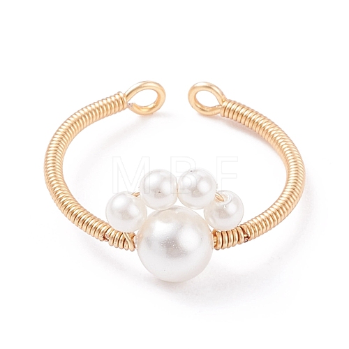 Shell Pearl Paw Print Braided Open Cuff Ring RJEW-TA00034-1