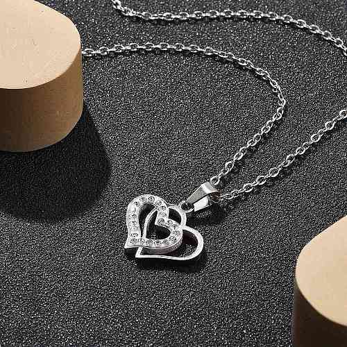 304 Stainless Steel Crystal Rhinestone Heart Pendant Cable Chain Necklaces for Women NJEW-Z056-01B-P-1