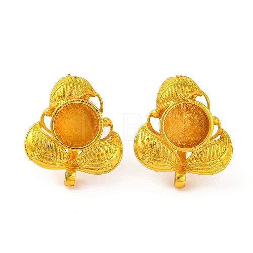 Leaf Brass Stud Earring Findings with Round Tray KK-G502-09G-1