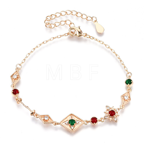 Colorful Cubic Zirconia Rhombus Link Bracelet BJEW-N020-01-1