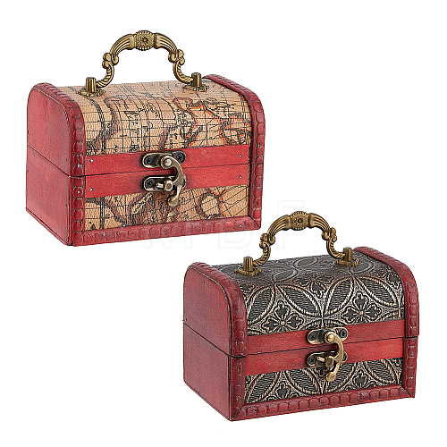 DICOSMETIC 2Pcs 2 Colors Vintage Wooden Jewelry Box AJEW-DC0001-52-1