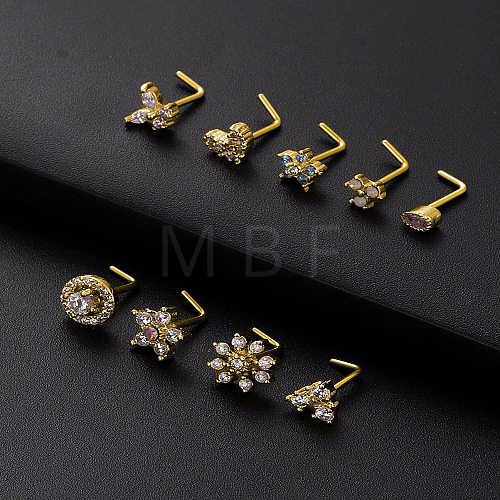 316L Surgical Stainless Steel Pearl Pink Cubic Zirconia L-Shaped Nose Rings WG135CD-26-1