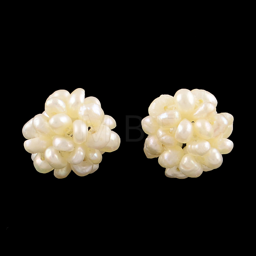 Handmad Natural Pearl Woven Round Beads PEAR-R012-45-1