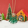 Brass Rhinestone with Glass Seed Beaded Green Christmas Tree Pendant Necklaces FS-WG6FBF4-01-4
