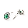 Green Cubic Zirconia Teardrop Stud Earrings EJEW-F288-20P-2