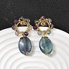 Natural Mixed Stone Dangle Stud Earrings EJEW-G454-01G-5