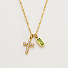 304 Stainless Steel Pave Cubic Zirconia August Birth Stone Religion Cross and Rectangle Pendant Necklaces WG51992-04-1